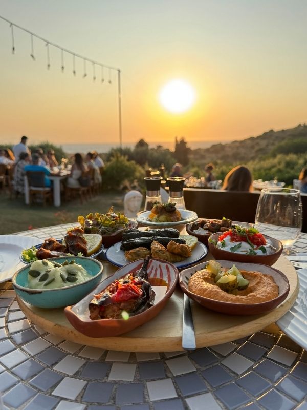 Kulinarisches Highlight in Bodrum: Türkische Mezze beim Sonnenuntergang im Limon Restaurant in Bodrum.